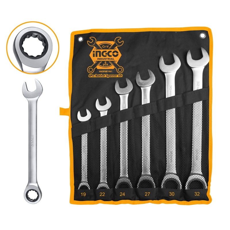 Ingco Ratchet Spanner / Ratcheting Wrench Set HKSPAR1061 (19-32mm) 6pcs