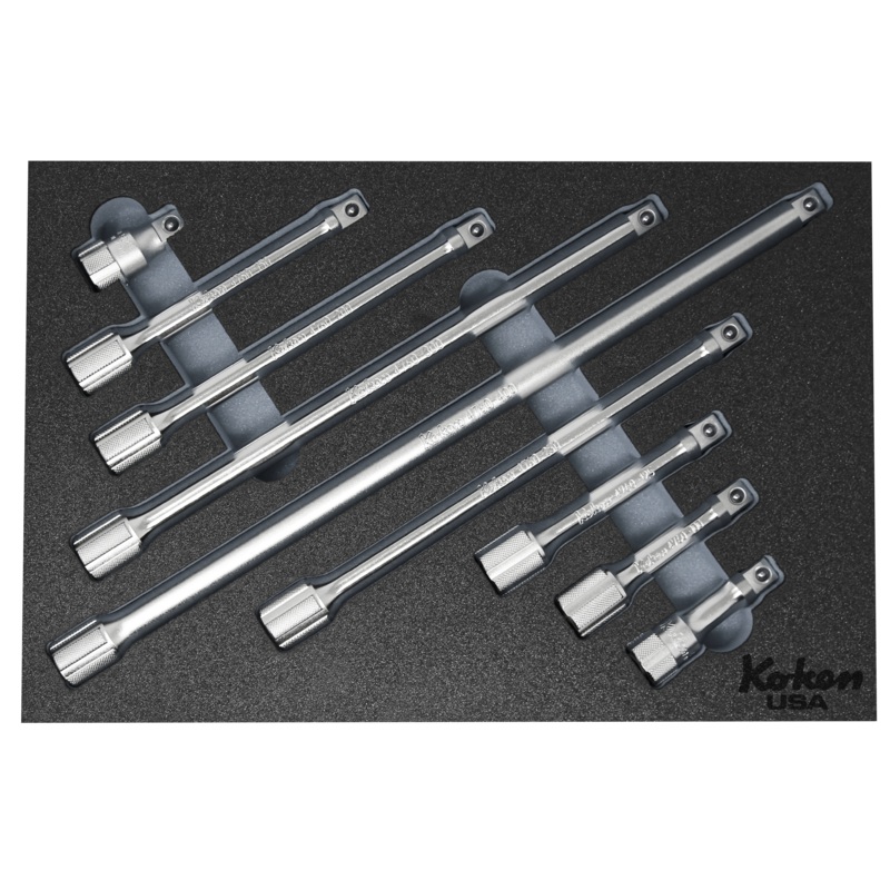 1/2″ Sq Dr. Extension Bar Set  in Foam  – 9 Pieces Red