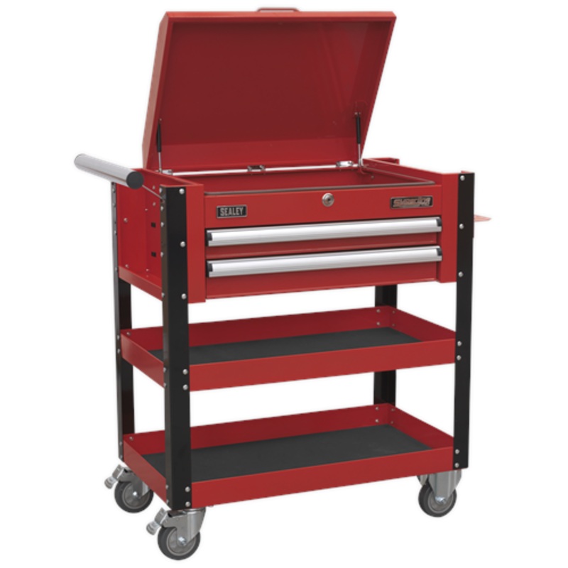 Sealey Superline Pro Heavy-Duty Mobile Tool & Parts Trolley 2 Drawers & Lockable Top – Red