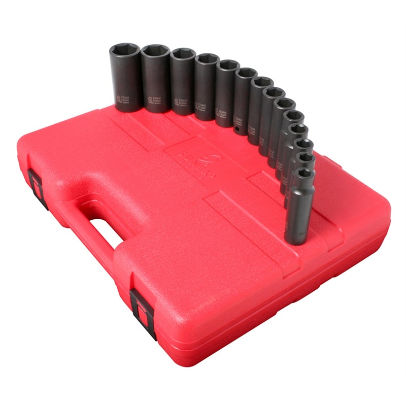 14 Piece 1/2″ Drive 6 Point Deep Metric Impact Socket Set SUN2653