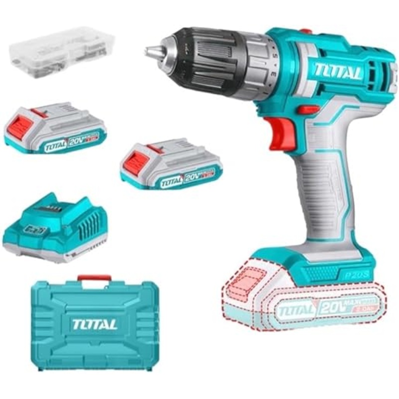 TOTAL CORDLESS DRILL LITHIUM-ION 20V 5PCS TDLI200528