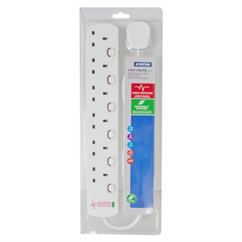 Status 2M 6G Surge Protection Extension Lead with Neon Indicator